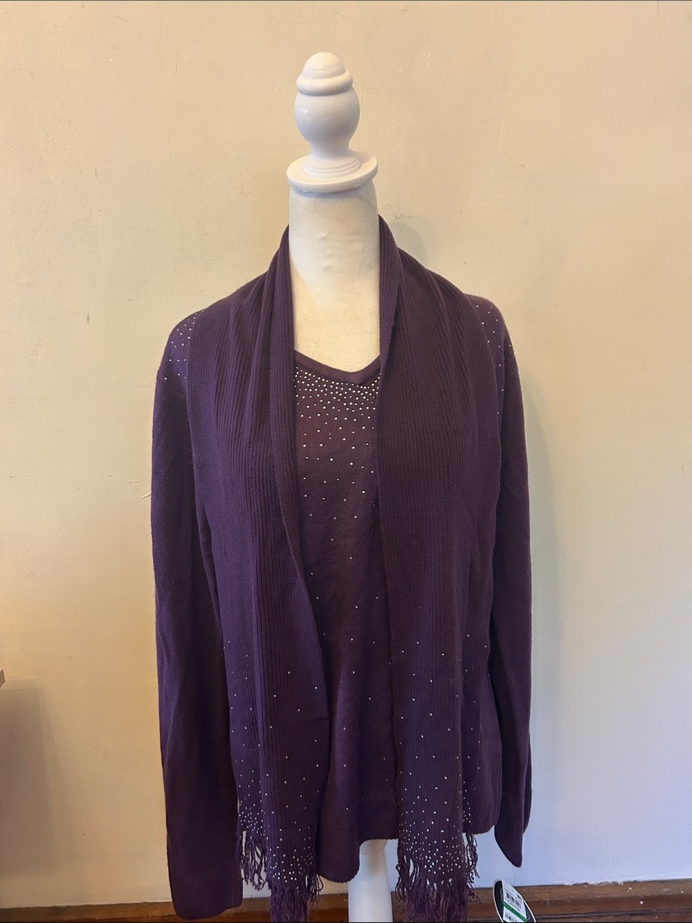 Karen Scott Purple V neck sweater with detachable scarf Size L NWT